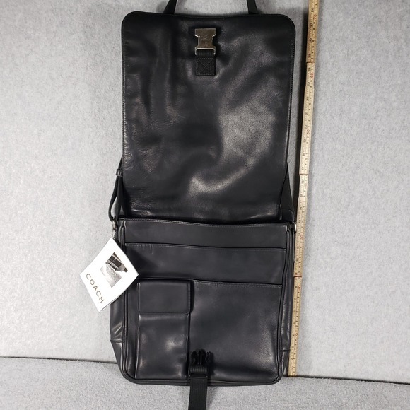 NWT Coach Black Leather Messenger Crossbody Bag Adjustable Strap Buckle Unisex - Picture 11 of 16